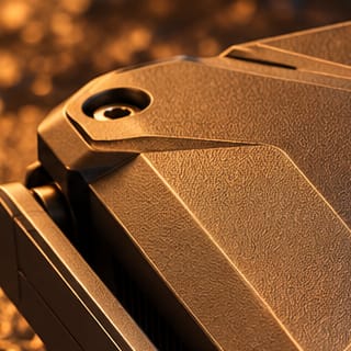Close-up of a corner fastener and the chamfered edge.